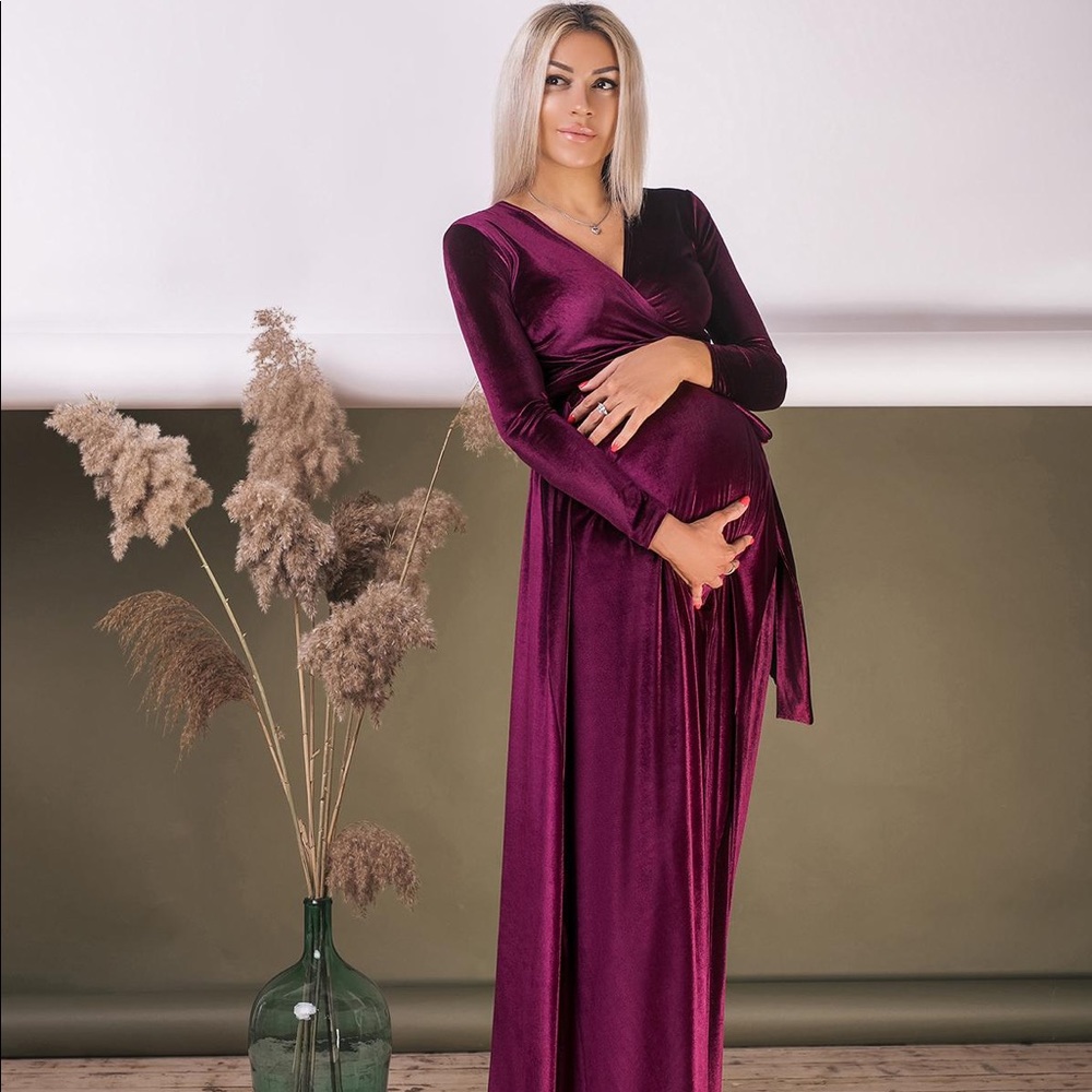 ❗️NEW❗️Marsala Velvet Maternity Wrap Dress With Train